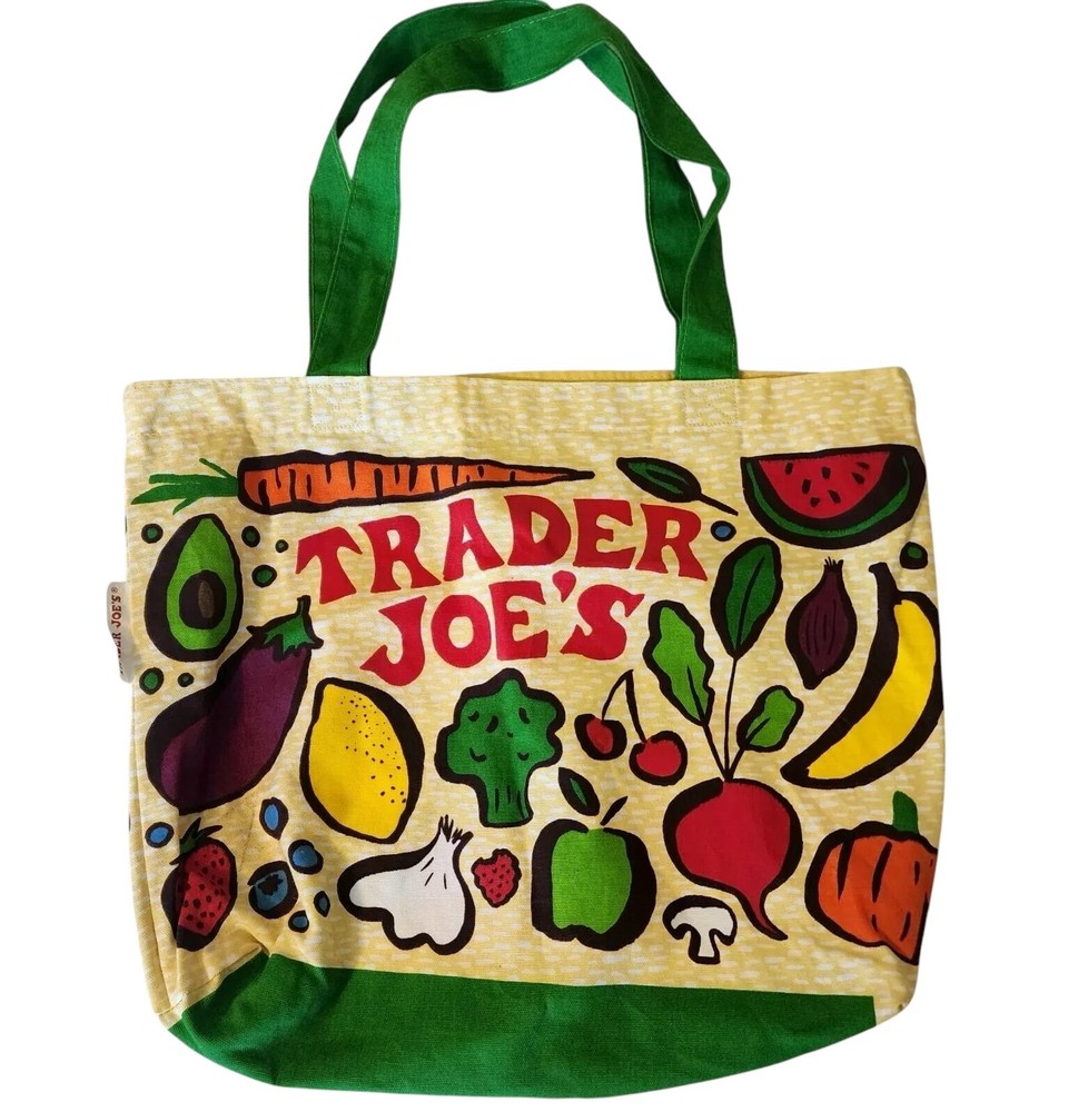 Trader Joe’s Shopping Tote Bag Fruit Vegetable 100% cotton Made In USA Reusable