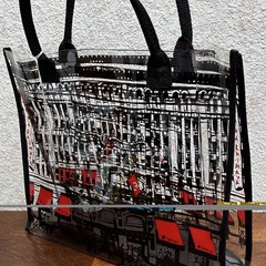 Takashimaya Foldable Reusable Shopping Bag Plastic Medium Black Red All-Over Pa…