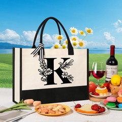 Initial Canvas Tote Bag Monogrammed Gift for Birthday Bridal Shower Wedding