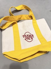 Trader Joe’s – Canvas Tote Bag – Yellow & White Colorblock – Foldable