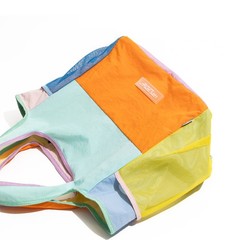 Large Capacity Color Block Tote Bag – Waterproof Foldable Eco-Friendly Handbag