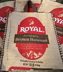 Royal Basmati Rice Zipper Tote Bag Up-cycled Brown Burlap Grocery Market Bag