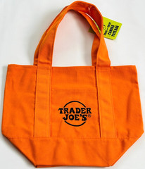 Trader Joes Halloween Mini Canvas Orange Tote Bag Embroidered Logo Handles