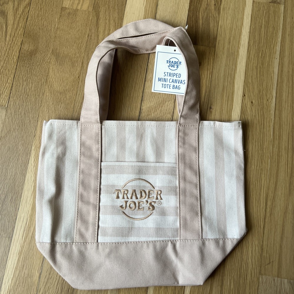 Trader Joe’s Mini Canvas Tote Bag Striped Brown (beige/tan) Brand New-Reusable