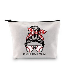PXTIDY Baseball Mom Makeup Bag Baseballs Players Mother Zipper Middle, beige