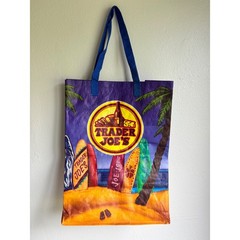 Trader Joe’s Reusable Grocery Bag Tropical Beach Surfboard Tote Multicolor Rare