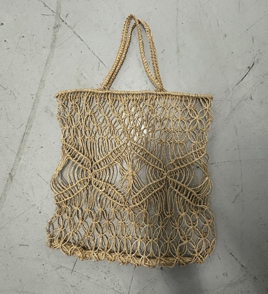Beige String Mesh Foldable Bag for Decor or Eco- Smart Use