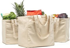 VeraMia Canvas Grocery Bag 3pc XL Set with Real Pockets, Long Shoulder Strap
