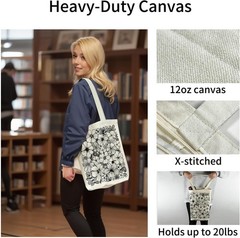 Canvas Tote Bag for Women, Aesthetic Tote Bag with Zipper Pocket for Grocery Tra