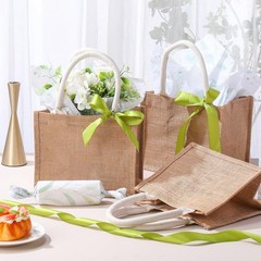12 PCS Burlap Gifts Bags Reusable Tote Jute Eucalyptus Green 8.7×5.5×7 Inch