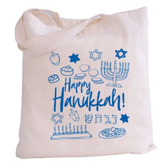 Happy Hanukkah Icons Lightweight Canvas Market Tote Reusable Shopping Bag NEW
