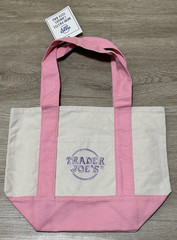 Trader Joe’s 💜💚🩷🩵AUTHENTIC PASTEL EMBROIDERED CANVAS REUSABLE TOTE BAG SET