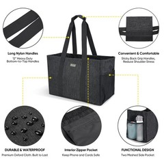 Soft 9 Gallon Extra Large Utility Tote, Foldable Reusable Storage Bag (Charco…