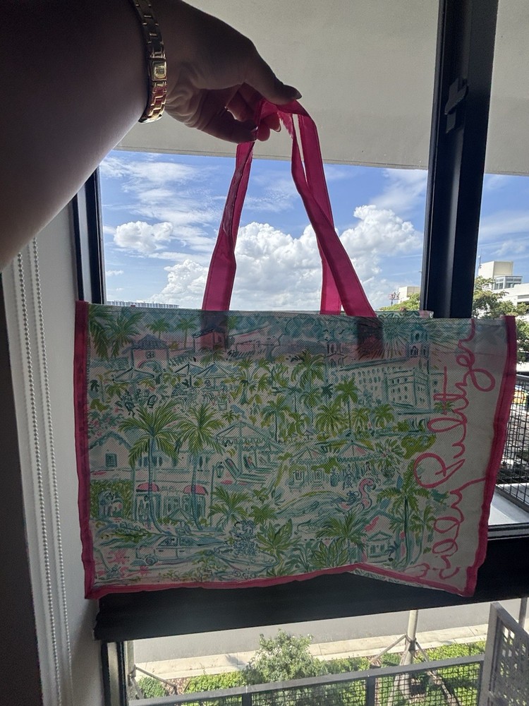 Lilly Pulitzer Reusable Tote Bag Multicolor Pink All-Over Pattern