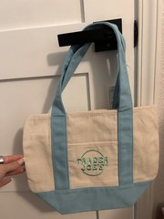 Trader Joe’s Canvas Tote Bag Beige and Blue Reusable Shopping Solid Plain