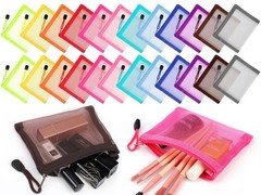 Jexine 24 Pcs Mini Zipper Mesh Bags Lipstick 5 x 4 Inch, Bright Color