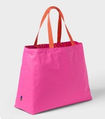 Water Resistant Reversible Pink Orange Tropical Tote Bag Target Open Story NWT