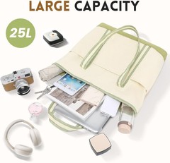 Lar Canvas Tote Bag for Women, Beach Bag with Zipper, Utility Tote Bag