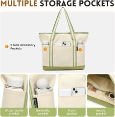 Lar Canvas Tote Bag for Women, Beach Bag with Zipper, Utility Tote Bag