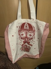 Tote Bag White/Red/Pink Heart Print Hot Air Balloon Polyester 16x16x5″