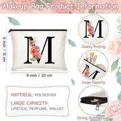 Personalized Initial Canvas Tote Bag Letter Makeup Bag Monogrammed Present Ba…