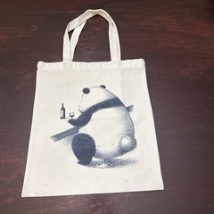 Beige Canvas Tote Bag with Panda Animal Print, Zipper Top Closure, 1 Pack
