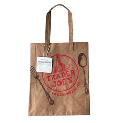 Trader Joe’s Washable Paper Reusable Shopping Bag Brown Medium Foldable Red