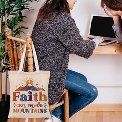Faith Canvas Tote Bag, Christian Gifts for Women, Inspirational Bible Verse T…