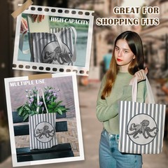 Octopus Gifts Tote Bag for Women, Ocean Beach Octopus Canvas Tote Bag, Coasta…