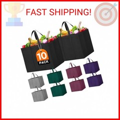 WISELIFE Reusable Grocery Shopping Bags 10 Pack Large Foldable Tote Bags Bulk,Ec