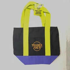 Trader Joe’s Trick Or Treat Canvas Tote Bag Black With Green Handles