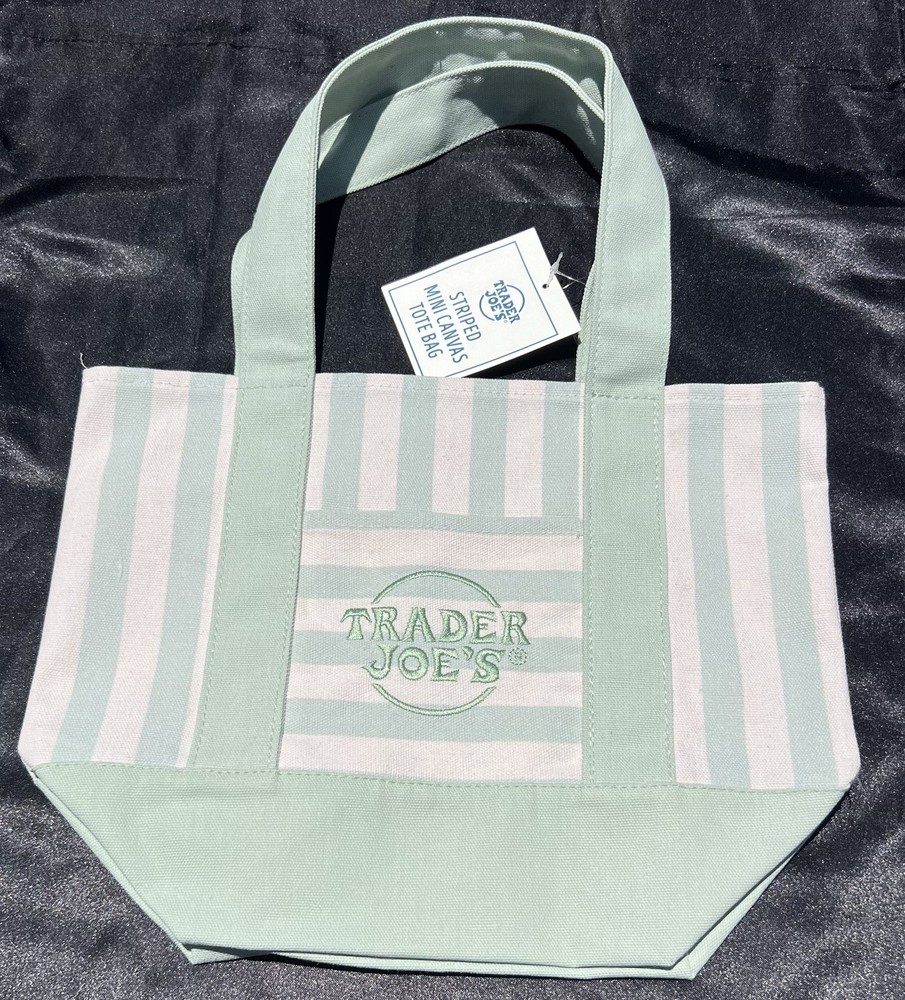 *BNWT* Trader Joe’s Limited Mini Canvas Pastel Striped Tote Bag 2026 GREEN
