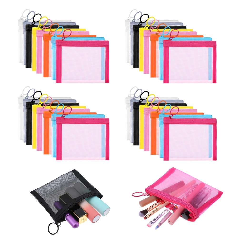 mekueeex 32 Pcs Mini Zipper Mesh Bags Lipstick Cosmetic 5 x 4 inches