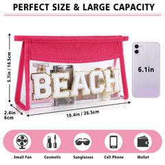 Ahdoma Beach Pouch Sunscreen Clear Makeup Bag Chenille Letter Hot pink