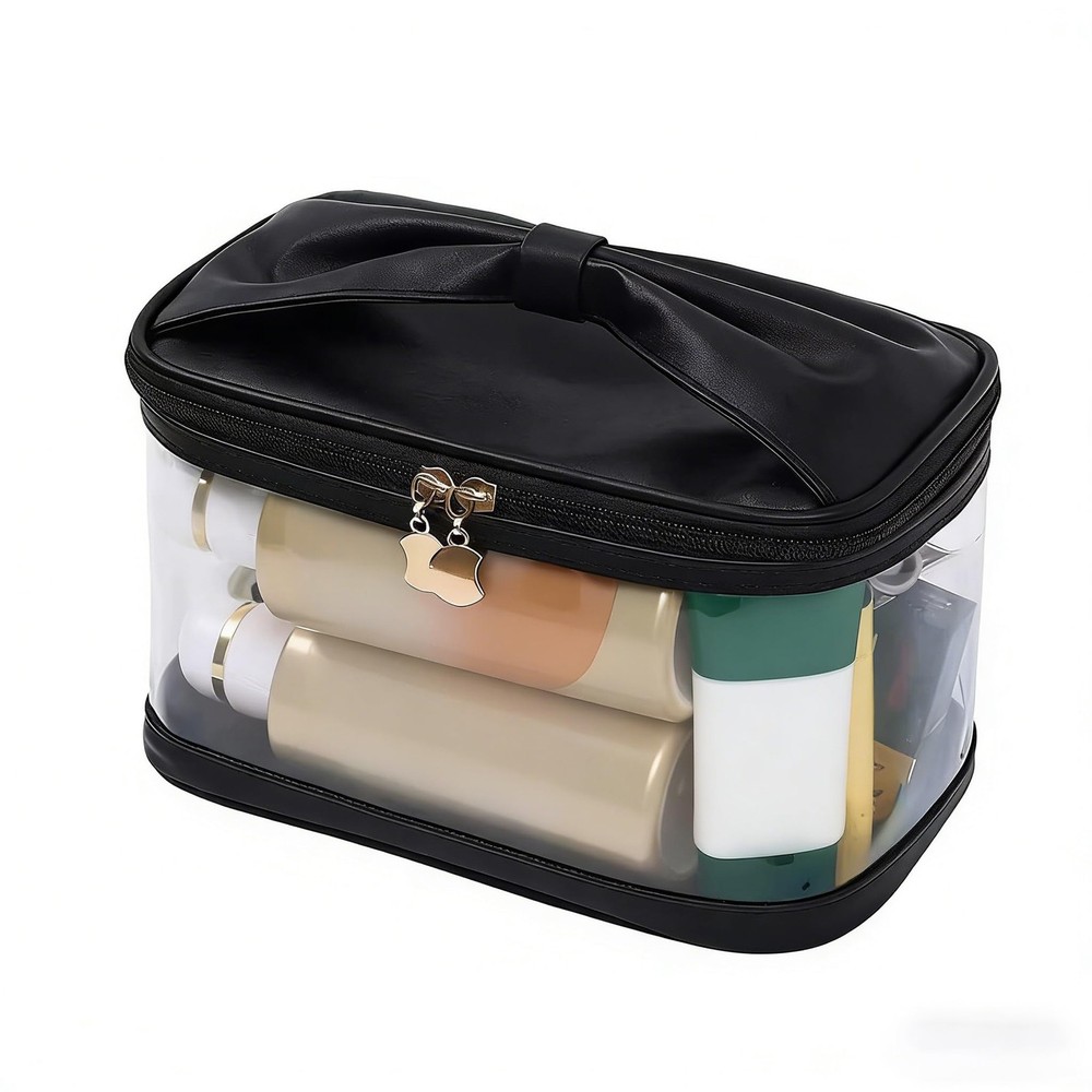 lllyan Large Clear Makeup Bag with Handle, Waterproof Transparent Black