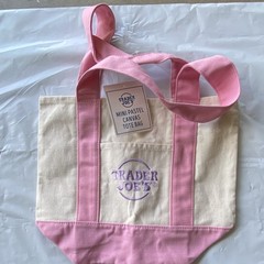 Trader Joe’s Mini Pastel Canvas Tote Bag Pink & Beige Small