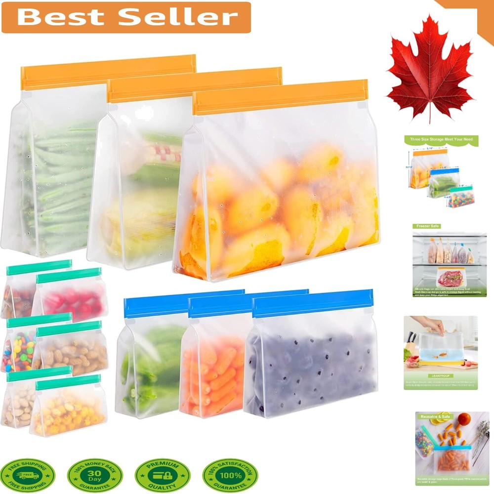 Leakproof Freezer Safe Bags – 12 Pack Reusable Storage Bags for Food Freshness