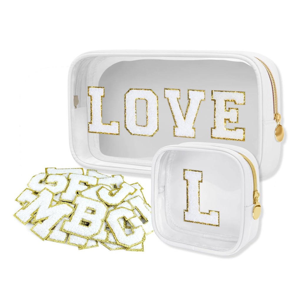GODEAGLE Personalized Travel Makeup Bag Set, 2PCS Toiletry & 26 White