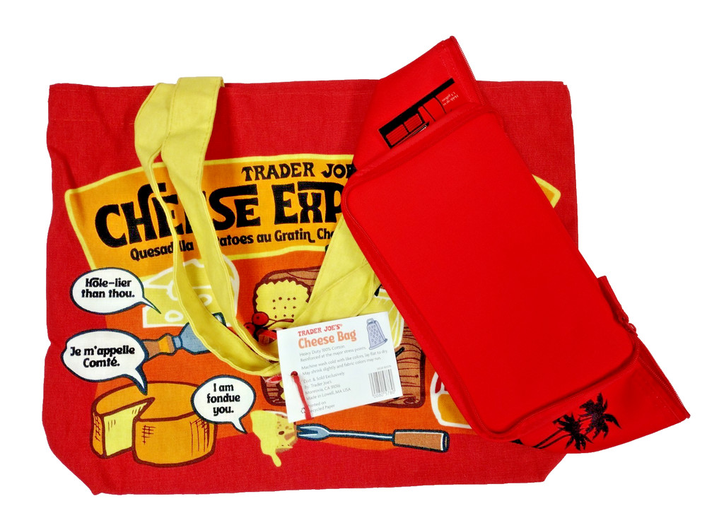 Combo Trader Joe’s Cotton Canvas Cheese Tote & Red 1.5 gal Lunch Bag