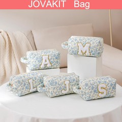 JOVAKIT Alphabet Makeup Bag Cosmetic 9.06 x 3.54 x 4.33 inches, Blue Floral