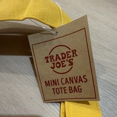 Trader Joe’s Mini Canvas Tote Bag Logo Pattern White/Yellow Cotton Blend 13x6x11