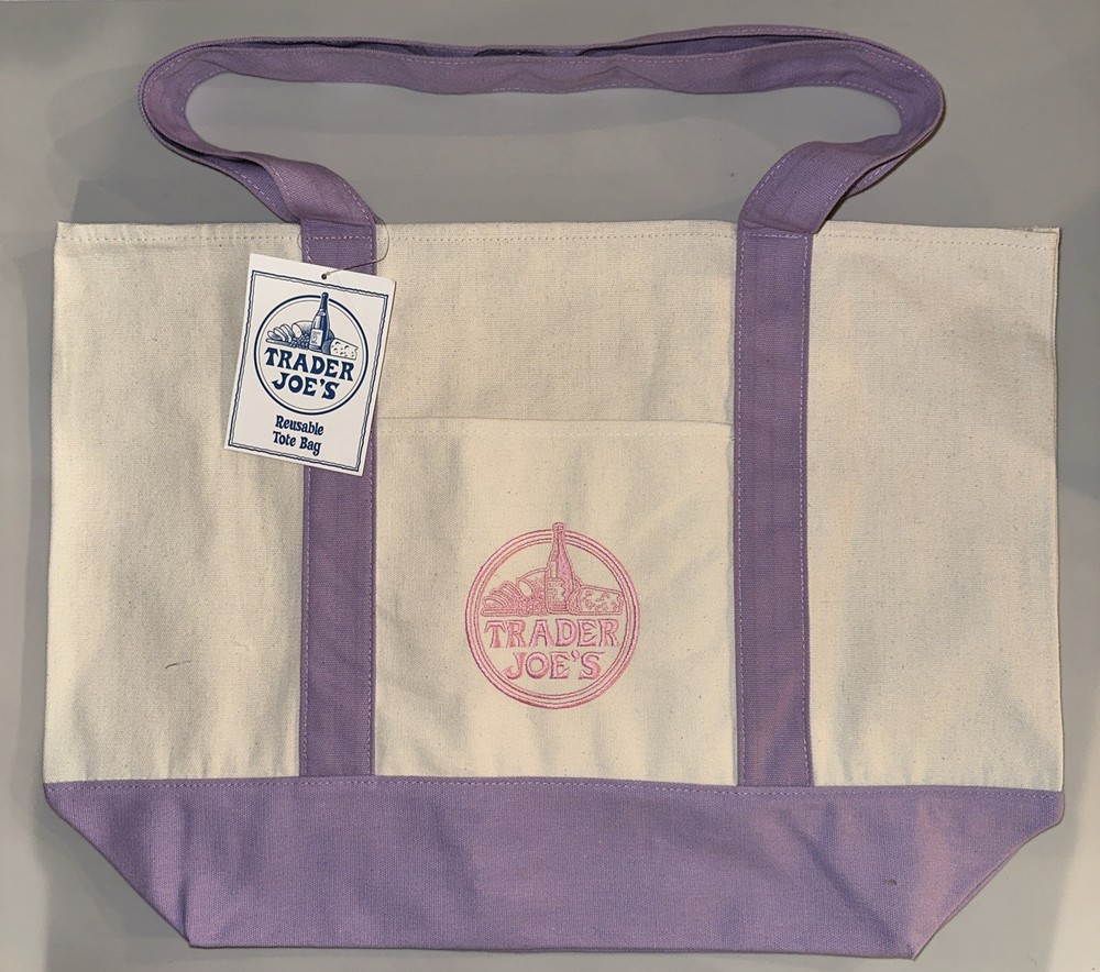 Trader Joe’s Lavender Large Canvas Tote Bag Reusable Grocery Beach Bag NEW
