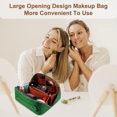 Cessfle Large Capacity Travel Cosmetic Bag Plaid Checkered Makeup 01-Green