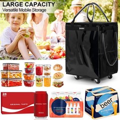 (Large,Black) Reusable Grocery Bag on Wheels, Foldable Rolling Tote, Carries …