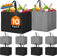 Reusable Grocery Shopping Bags 10 Pack Large Foldable Tote Bags Bulk, Eco Produc