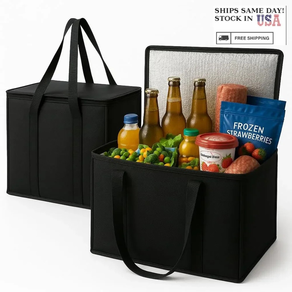 2 Pack XL Insulated Grocery Bags Heavy Duty Reusable Thermal Cooler Tote