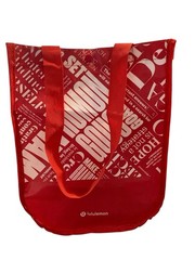 Lululemon Reusable Shopping Bag Handle Tote Red White Small Snap 11”x 9”