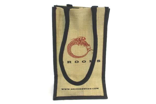 Brooks Reusable Burlap Bottle Carry Bag with Black Handles – Wine Tote