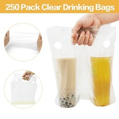 Cheardia 250 Pack Handle Drinking Poly Bags, Portable 2 Cup Medium, Clear