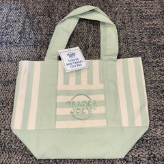 NWT Trader Joe’s Small Striped Tote Bag Green/White 12x6x10 Polyester/Cotton